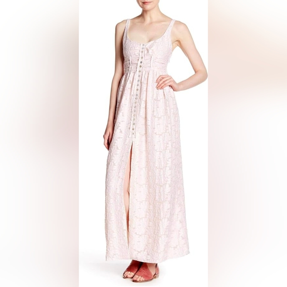 Free People Light Pink Lace Maxi Dress with Front Buttons Size 12